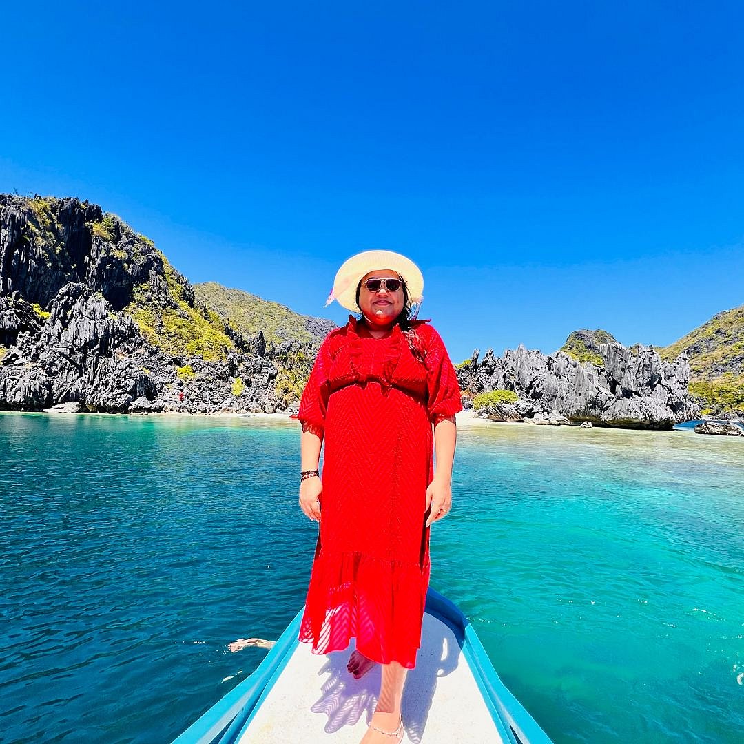 Soumya Nambiar  enjoys a boat ride in the Philippines
